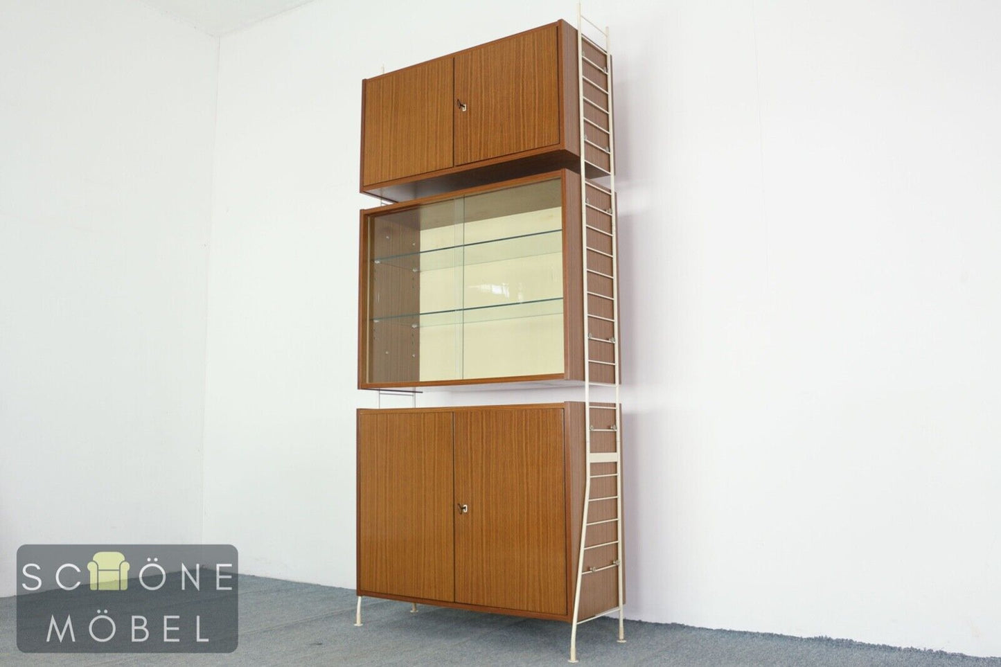 DDR Vintage String Regal Retro Glasvitrine Bücherschrank Bücherregal Schrank