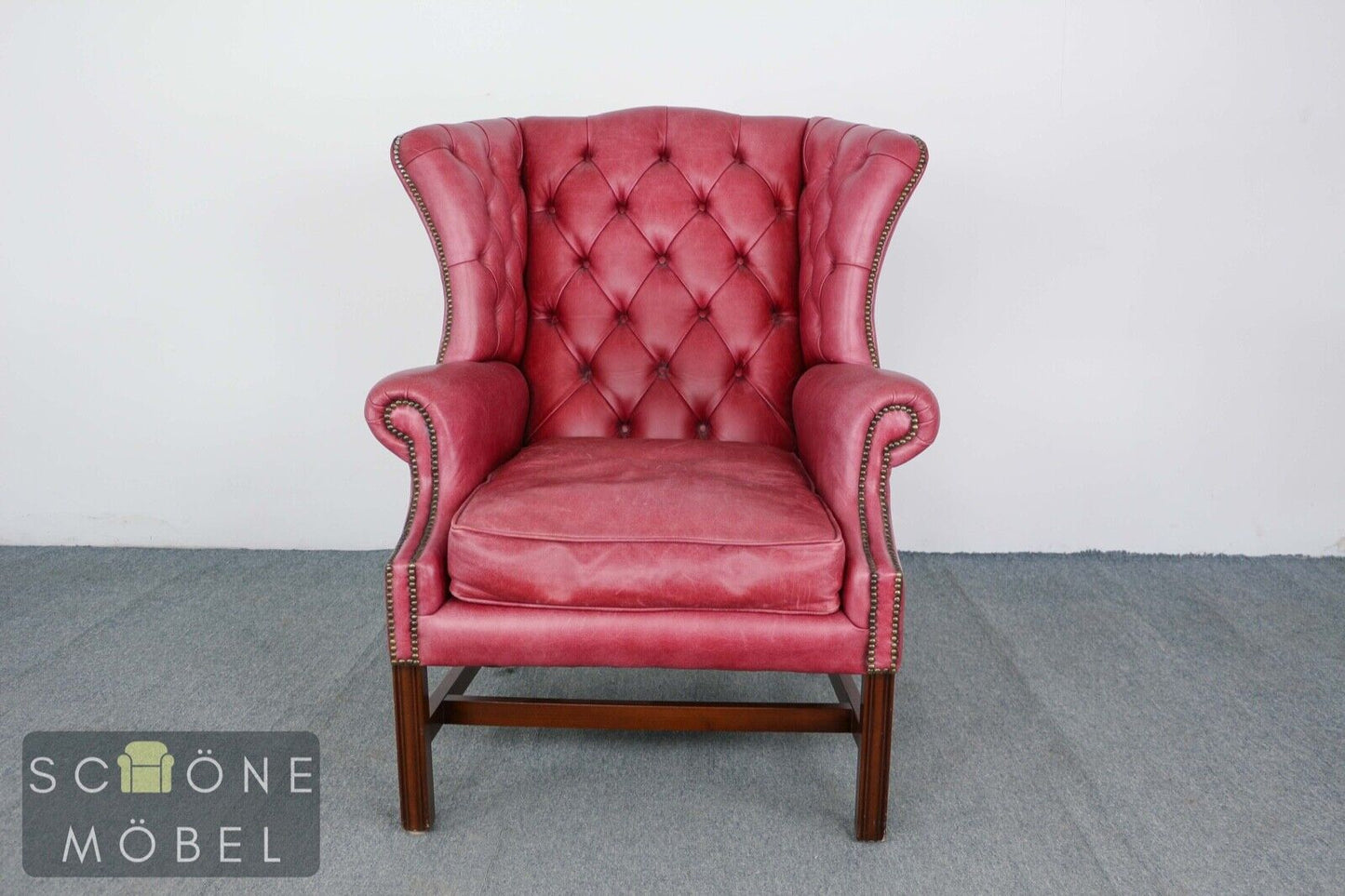 Chesterfield Ohrensessel Ledersessel Echtleder Sessel 1er Leder Armchair English