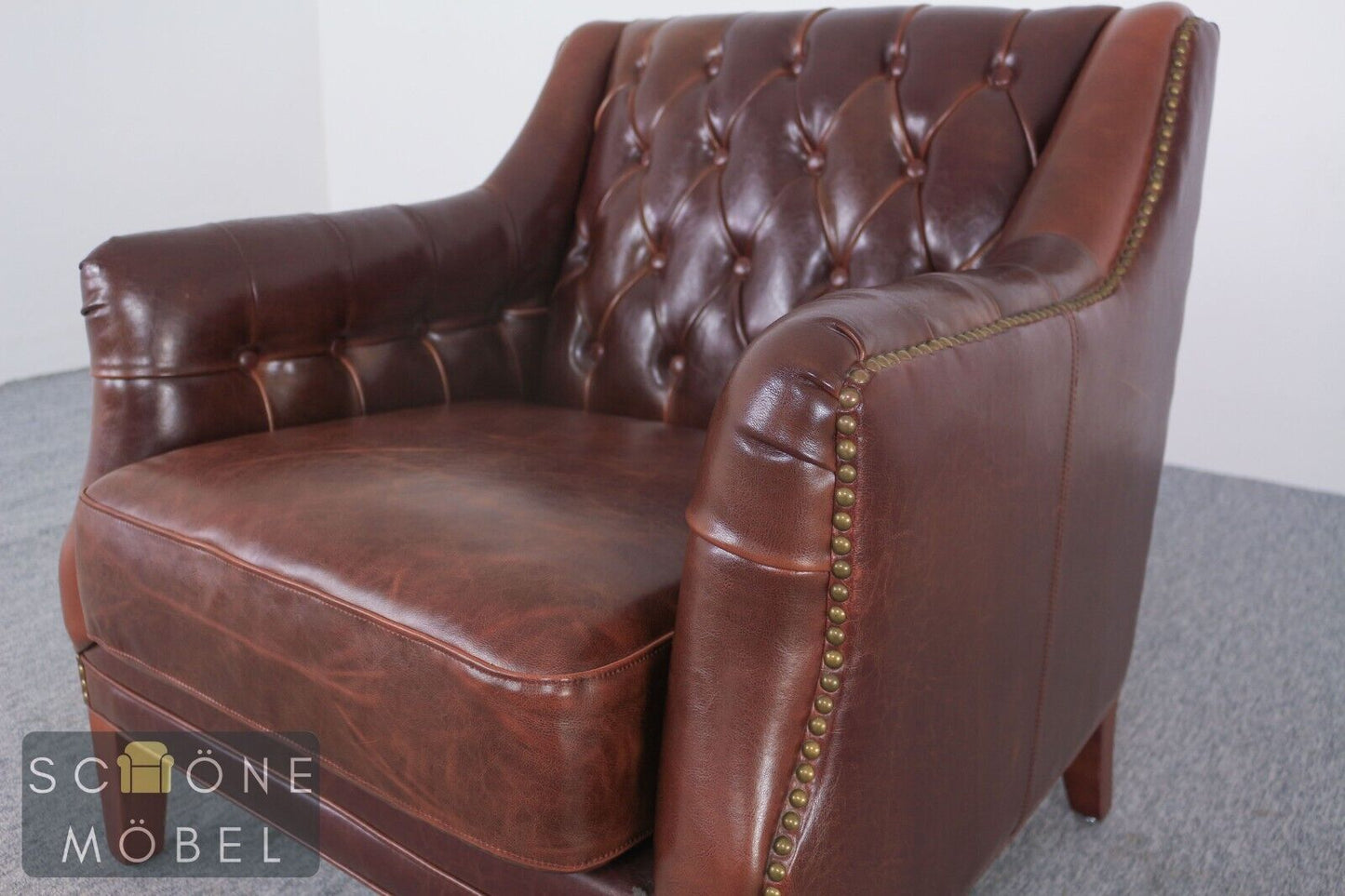 Eleganter Chesterfield Ledersessel Echtleder Sessel 1er Leder Armchair Englisch