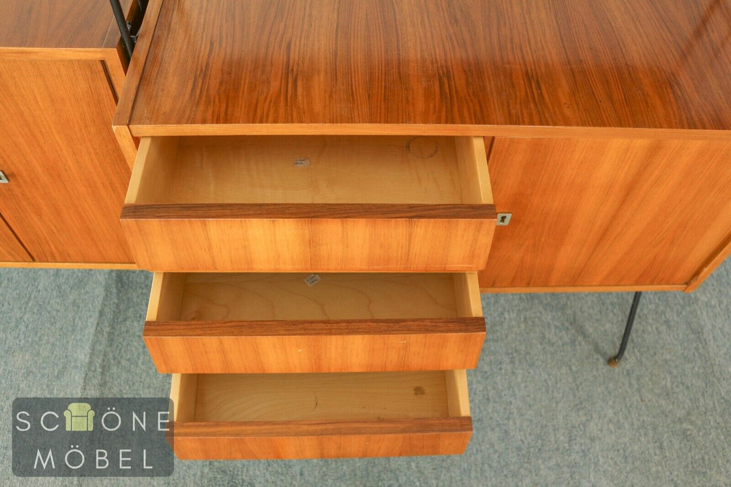 Vintage String Regal Retro Glasvitrine Mid Century Bücherschrank Bücherregal