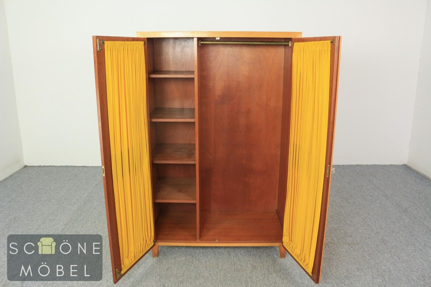 Mid Century Kleiderschrank Wäscheschrank Kommode Vintage Schrank Glastüren