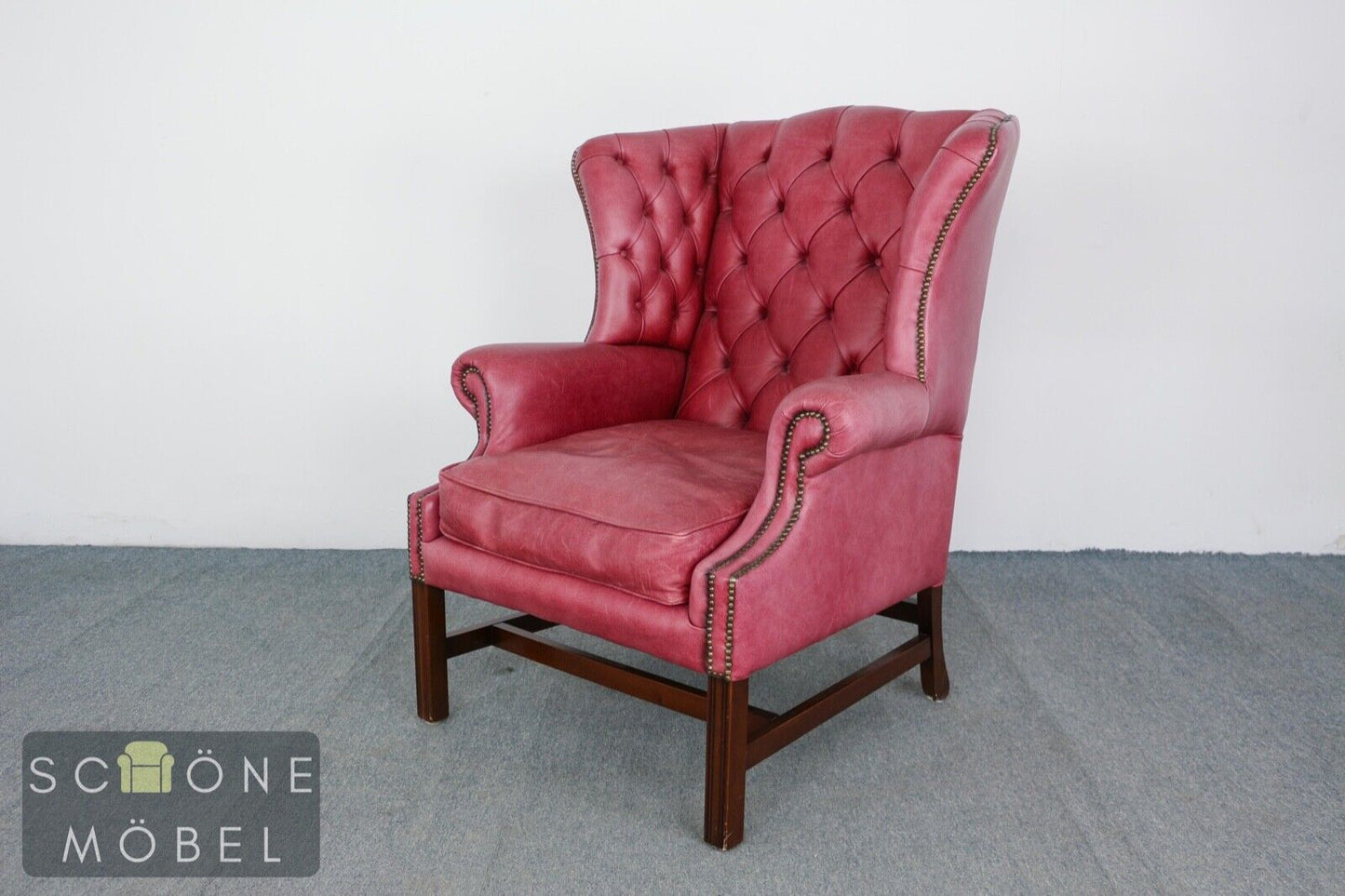 Chesterfield Ohrensessel Ledersessel Echtleder Sessel 1er Leder Armchair English
