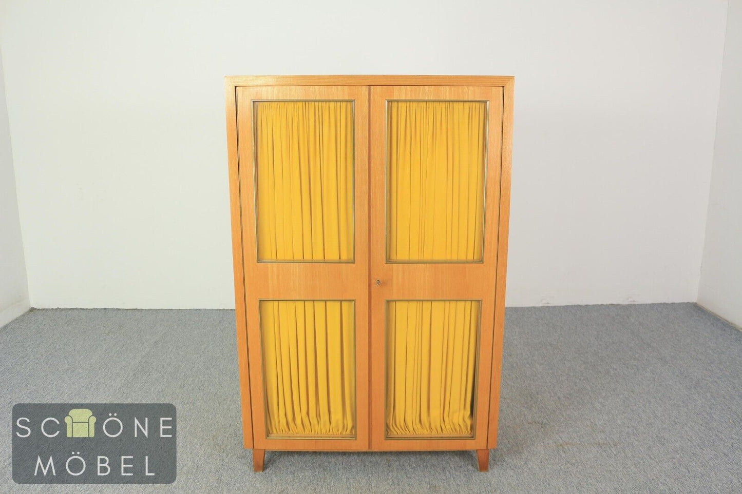 Mid Century Kleiderschrank Wäscheschrank Kommode Vintage Schrank Glastüren