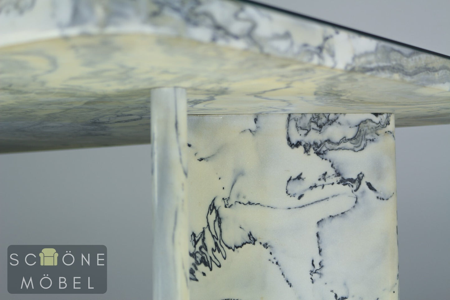Vintage Couchtisch aus weißem Marmor Design Tisch Table Glas Retro
