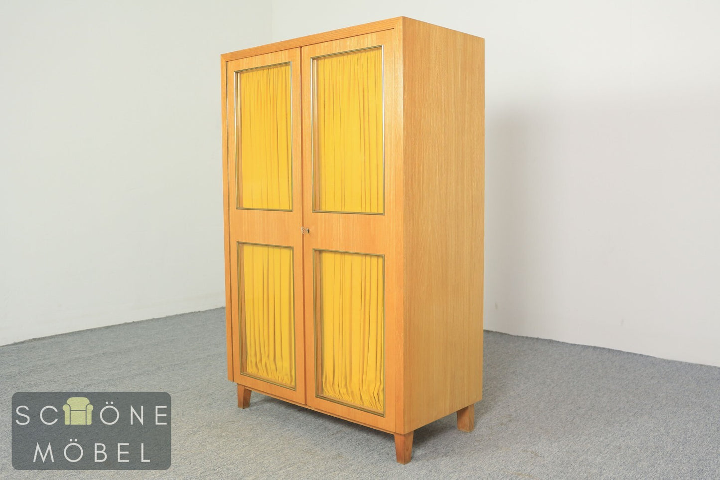 Mid Century Kleiderschrank Wäscheschrank Kommode Vintage Schrank Glastüren