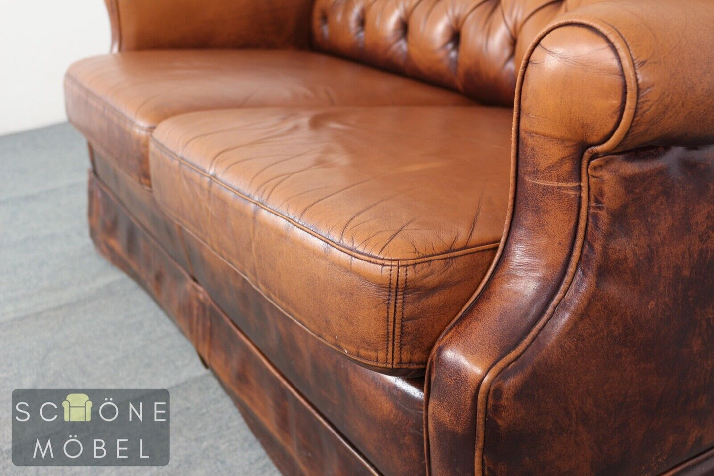 Chesterfield Design 2er Sofa 2 Sitzer Ledersofa Echtleder Leder Couch Armchair