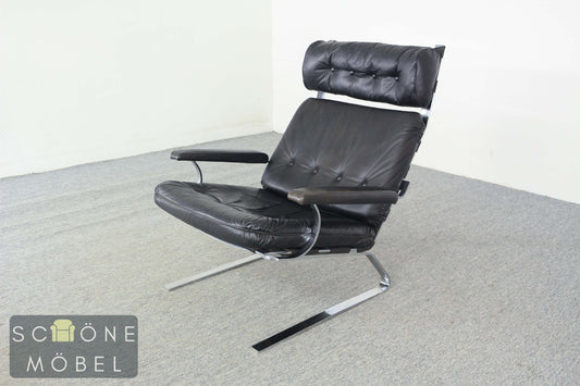 Moderner Schwarzer  Lederschwingsessel im Stil von COR Sinus Loungesessel