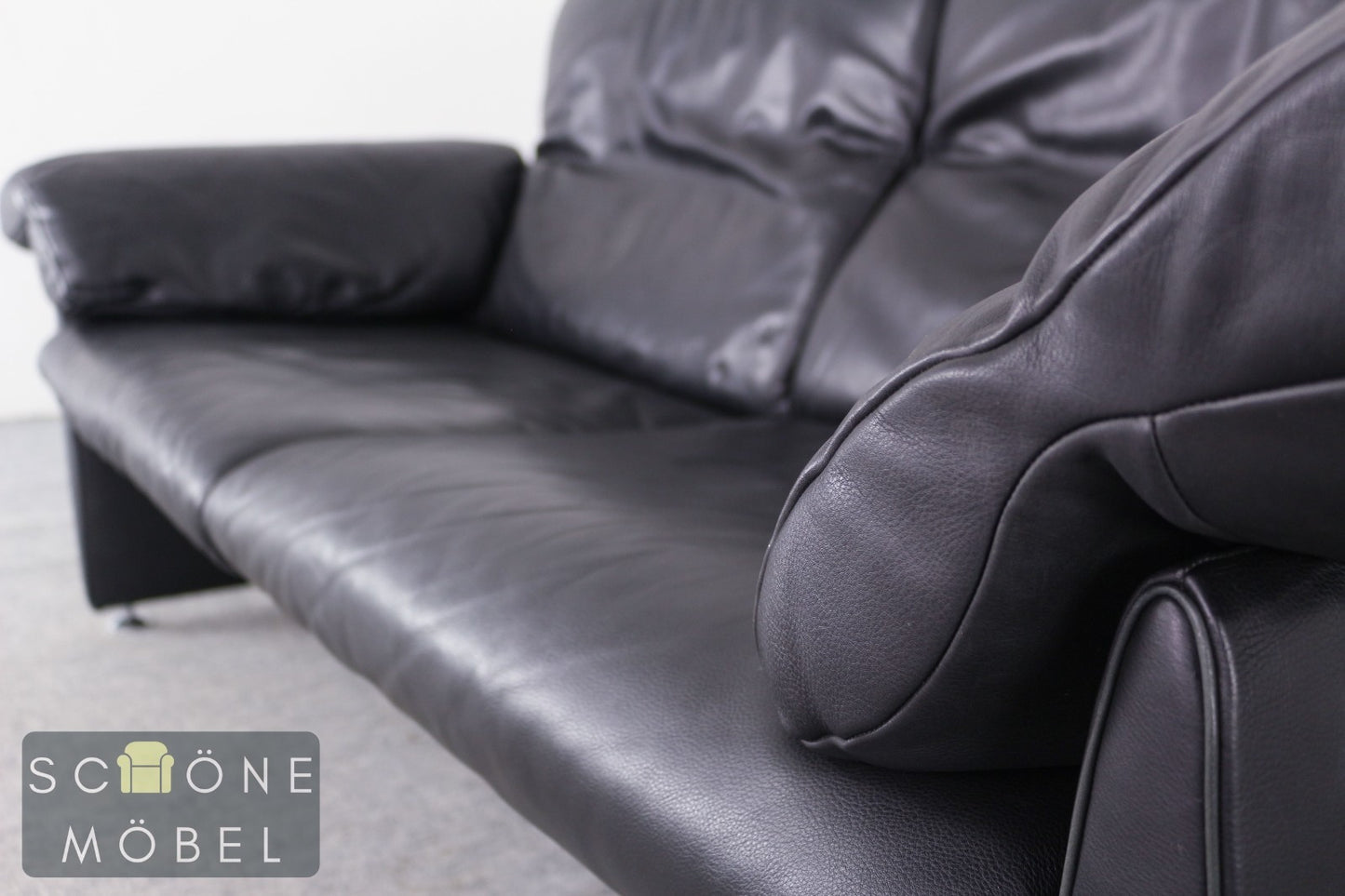 Designer Ledersofa Schwarz Zweisitzer Lounge Sofa im De-Sede Stil