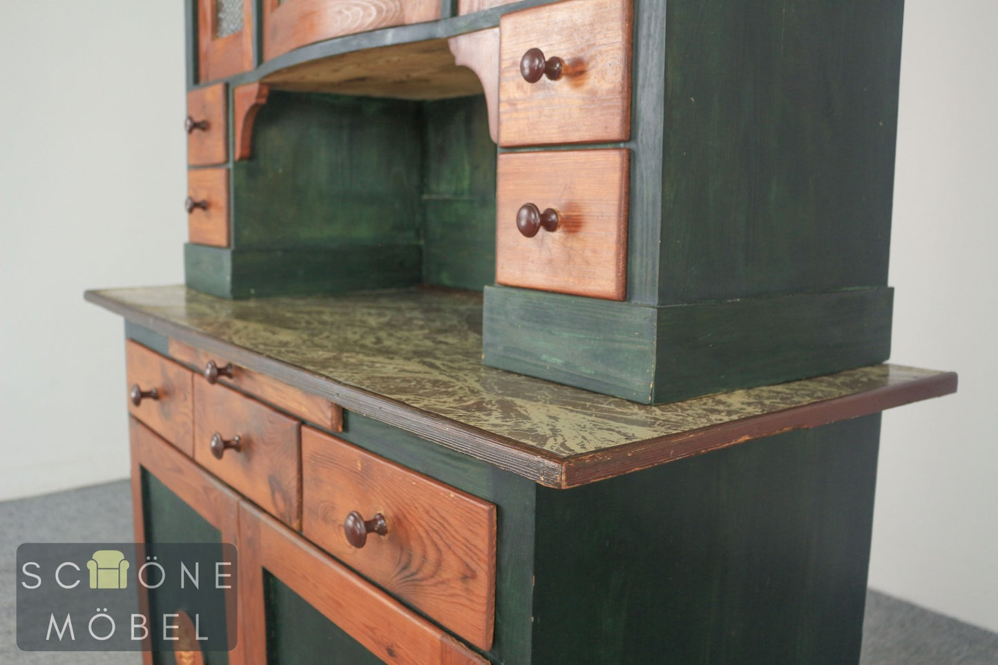 Schöner Antiker Küchenschrank Jugendstil Buffet  Landhaus Massivholz Bleiglas