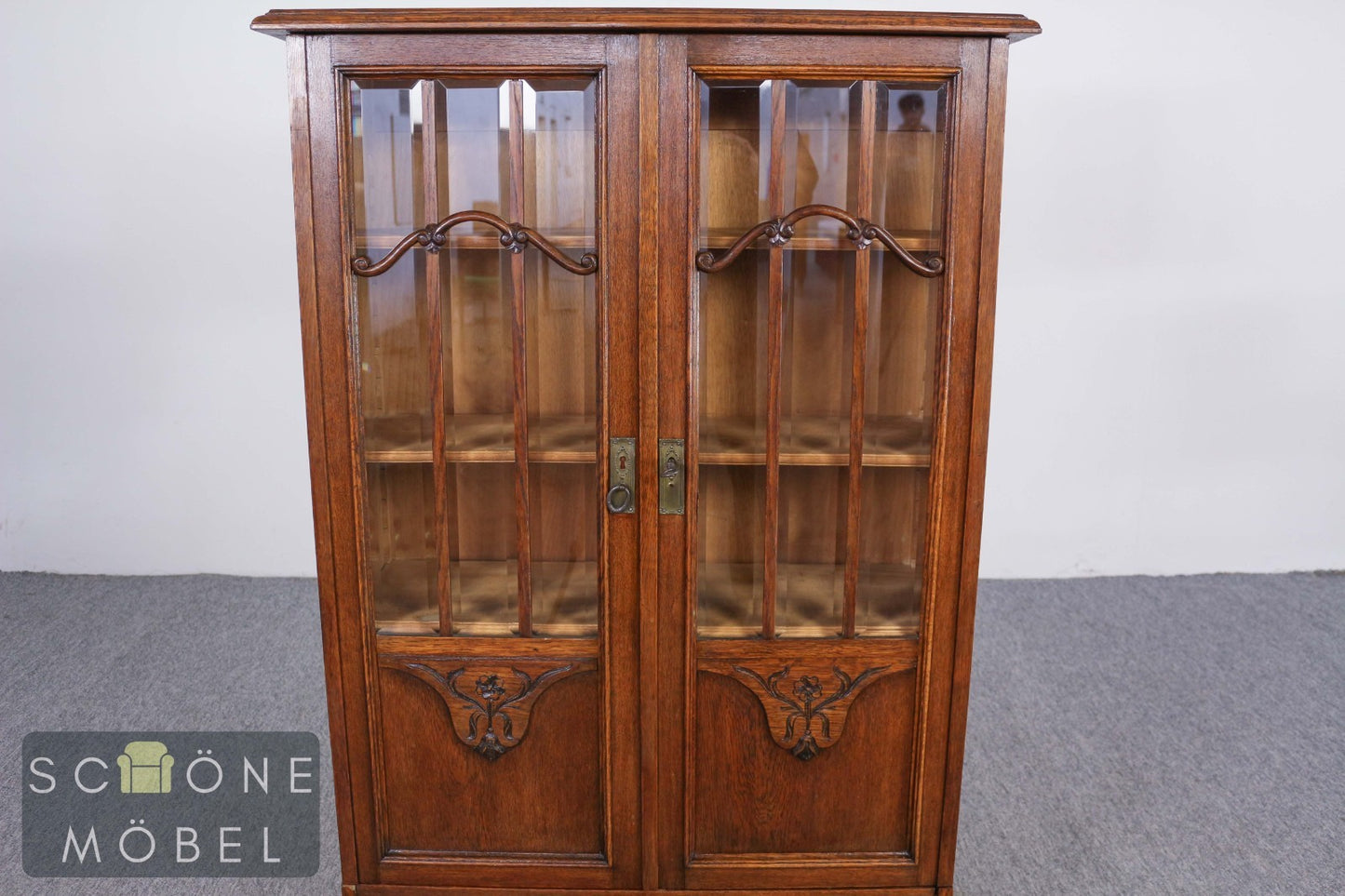 Antike Jugendstil Vitrine Bücherschrank Glasvitrine Eiche massiv Schrank