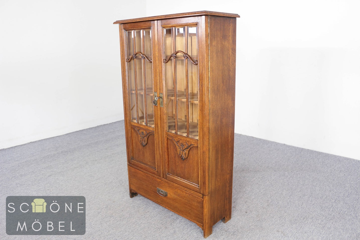 Antike Jugendstil Vitrine Bücherschrank Glasvitrine Eiche massiv Schrank