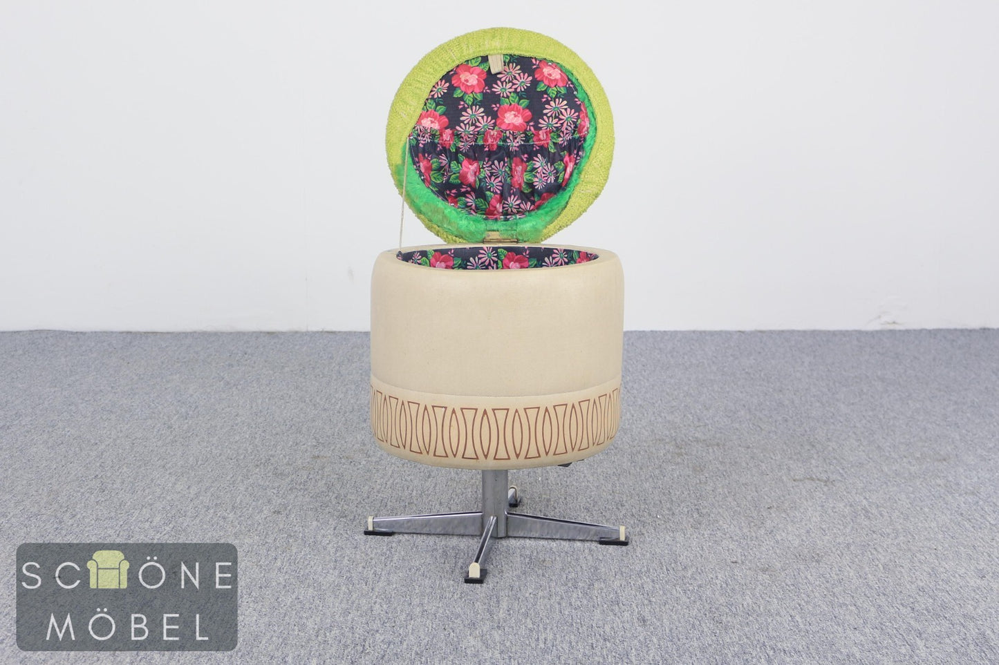 Retro Vintage Stil Fuß Hocker Wäschebehälter Kunstleder bezug Metallgestell