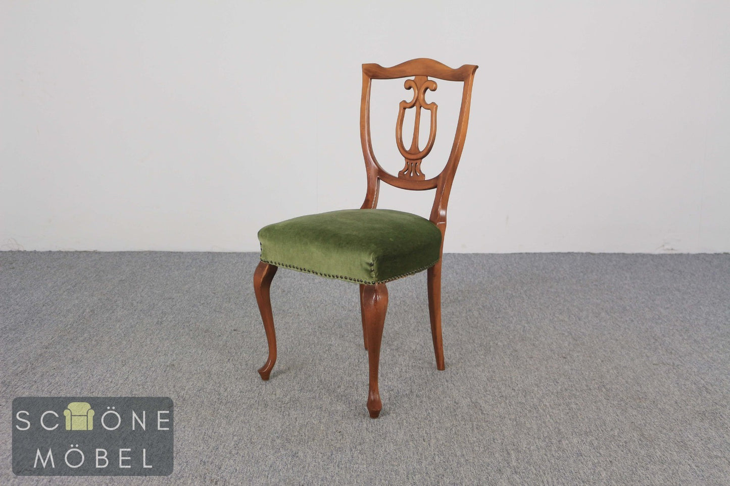 Antik Stil Stuhl Chippendale Esszimmerstuhl Samt Grün Massivholz Rokoko Vintage