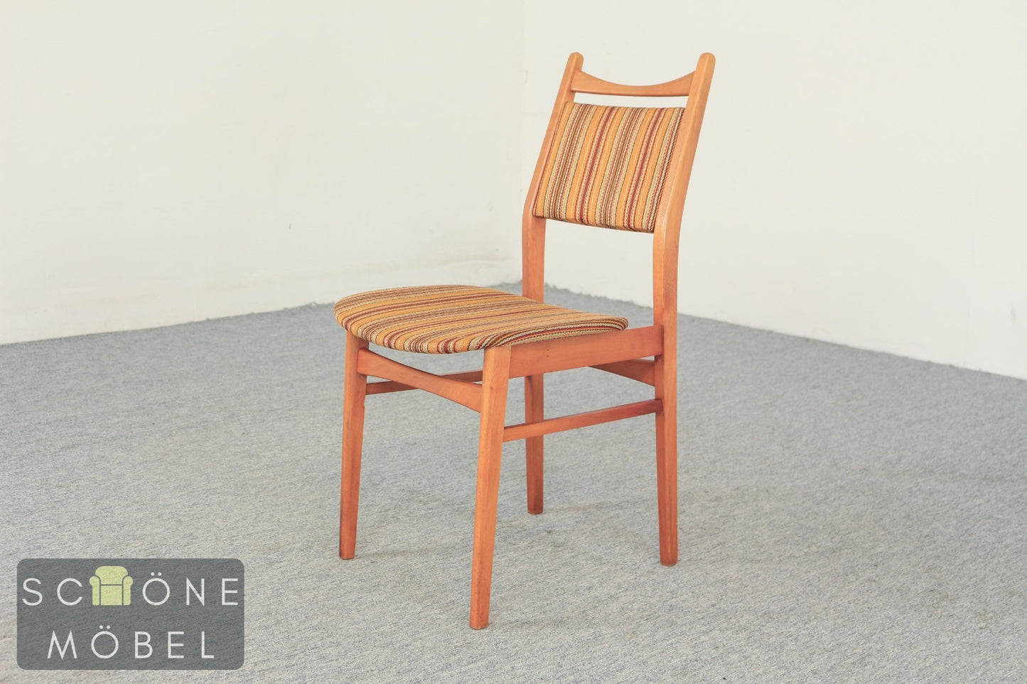 3x Vintage Stuhl Holz Polster Streifen Danish Design Mid Century Esszimmer Chair