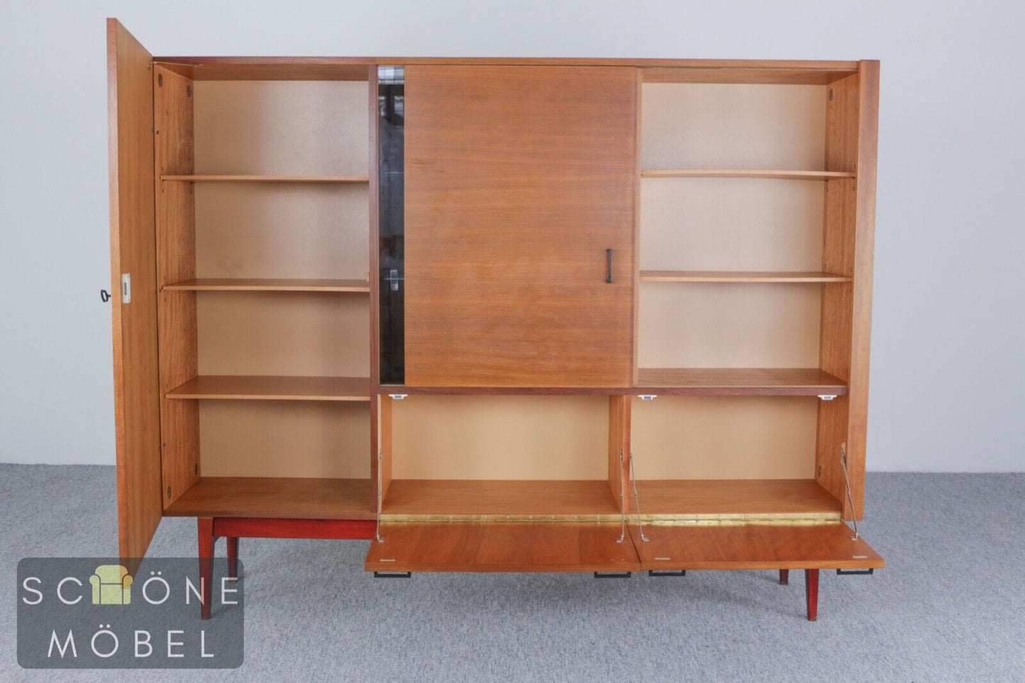 Retro Wohnzimmerschrank Vitrinenschrank Vintage Schrank MidCentury Bücherschrank