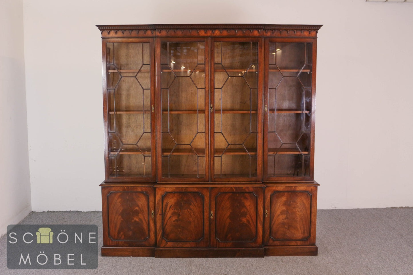 Antiker Mahagoni Bücherschrank Vitrine Bibliothek England Stil massiv Schrank