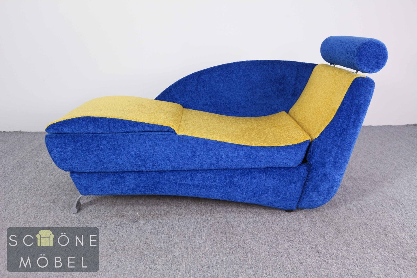 Designer Relaxliege Schlafsessel Blau Gelb Daybed Vintage Postmodern 80er