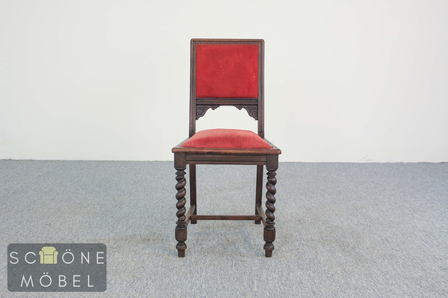 Antiker Holzstuhl Polsterstuhl Akzentstuhl Holzstuhl Samt Rot Vintage
