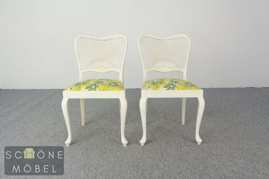 2er Set Vintage Holzstühle mit Geflecht & Polster Stuhl im Boho Landhaus Stil