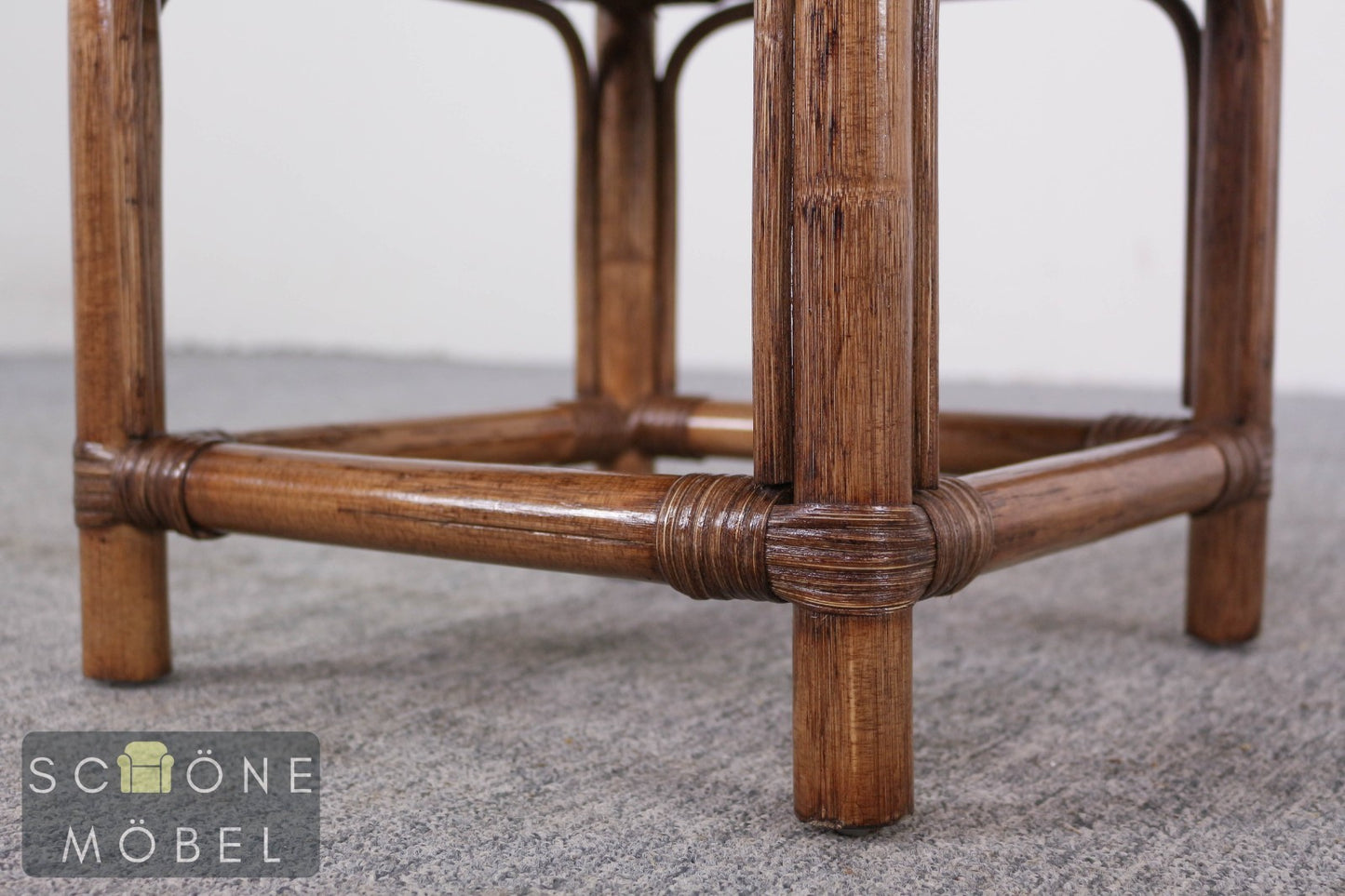 Rattan Beistelltisch Hocker Bambus Korbgeflecht Vintage Boho Kolonialstil