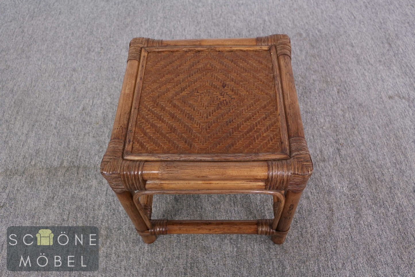 Rattan Beistelltisch Hocker Bambus Korbgeflecht Vintage Boho Kolonialstil