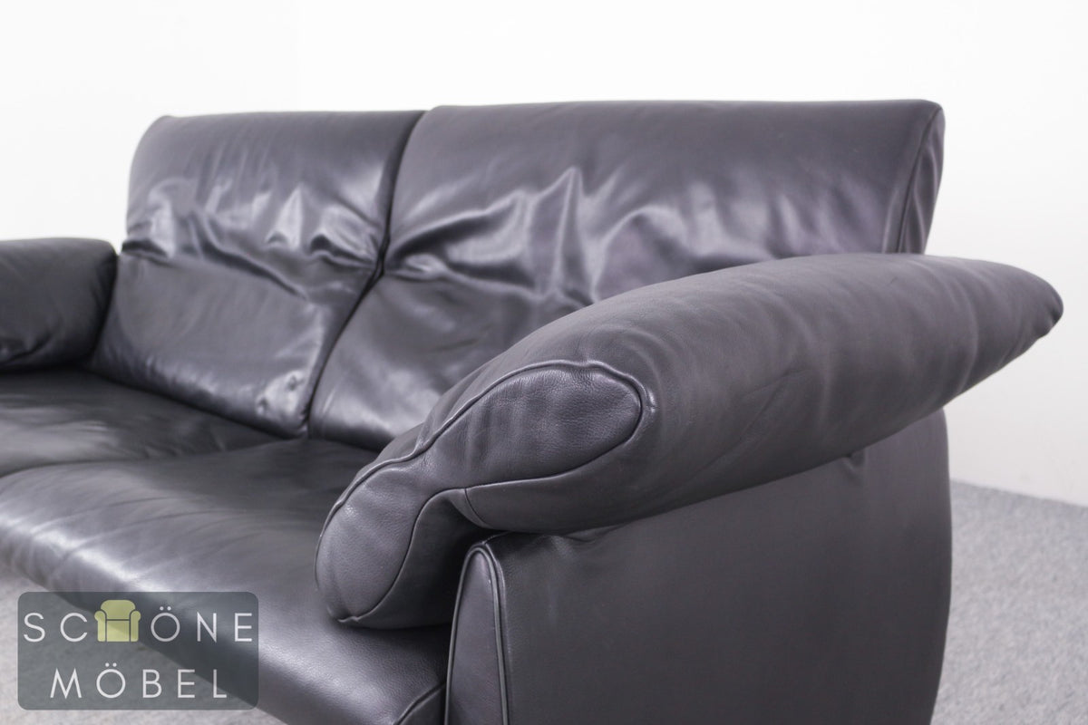 Designer Ledersofa Schwarz Zweisitzer Lounge Sofa im De-Sede Stil