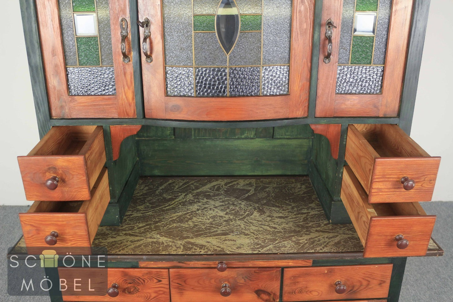 Schöner Antiker Küchenschrank Jugendstil Buffet  Landhaus Massivholz Bleiglas