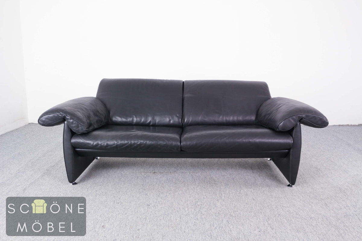 Designer Ledersofa Schwarz Zweisitzer Lounge Sofa im De-Sede Stil