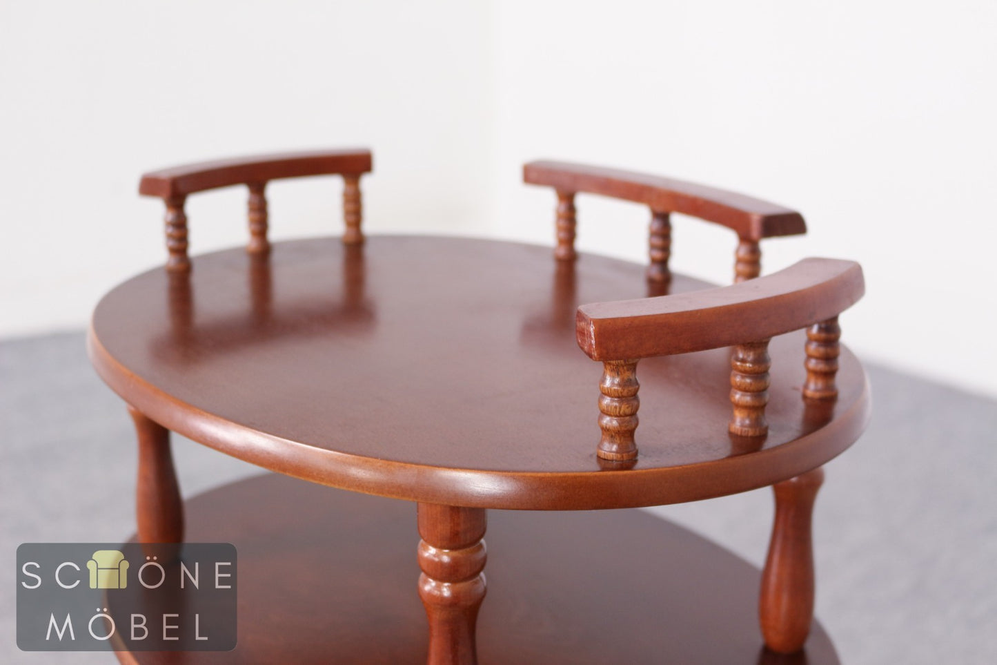 Vintage Beistelltisch rund mit Schublade Etagere Blumenständer Holz