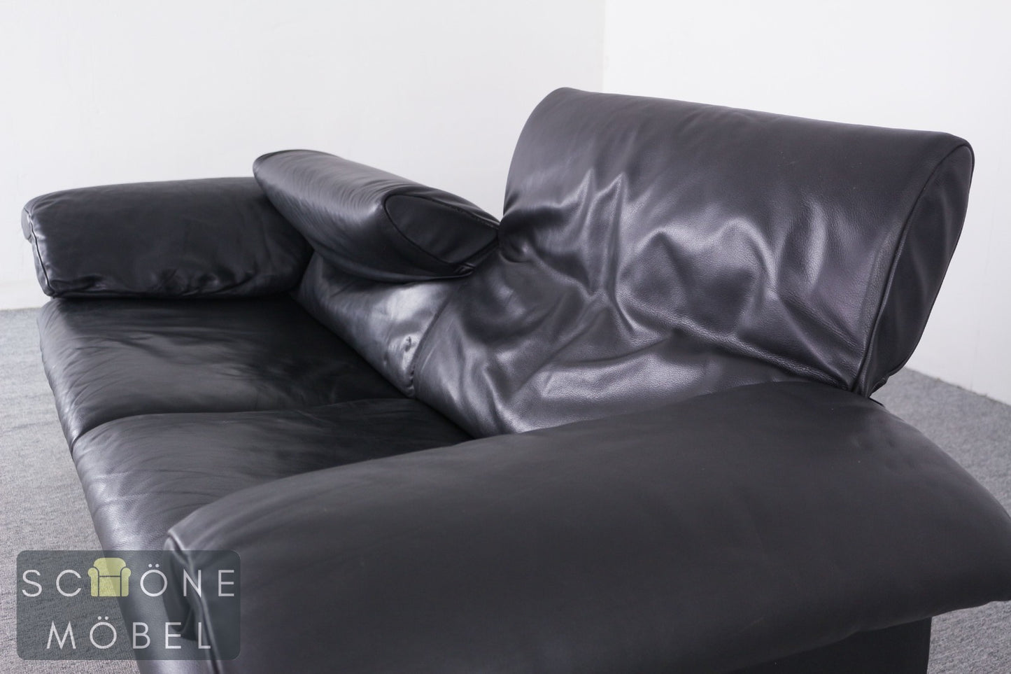 Designer Ledersofa Schwarz Zweisitzer Lounge Sofa im De-Sede Stil