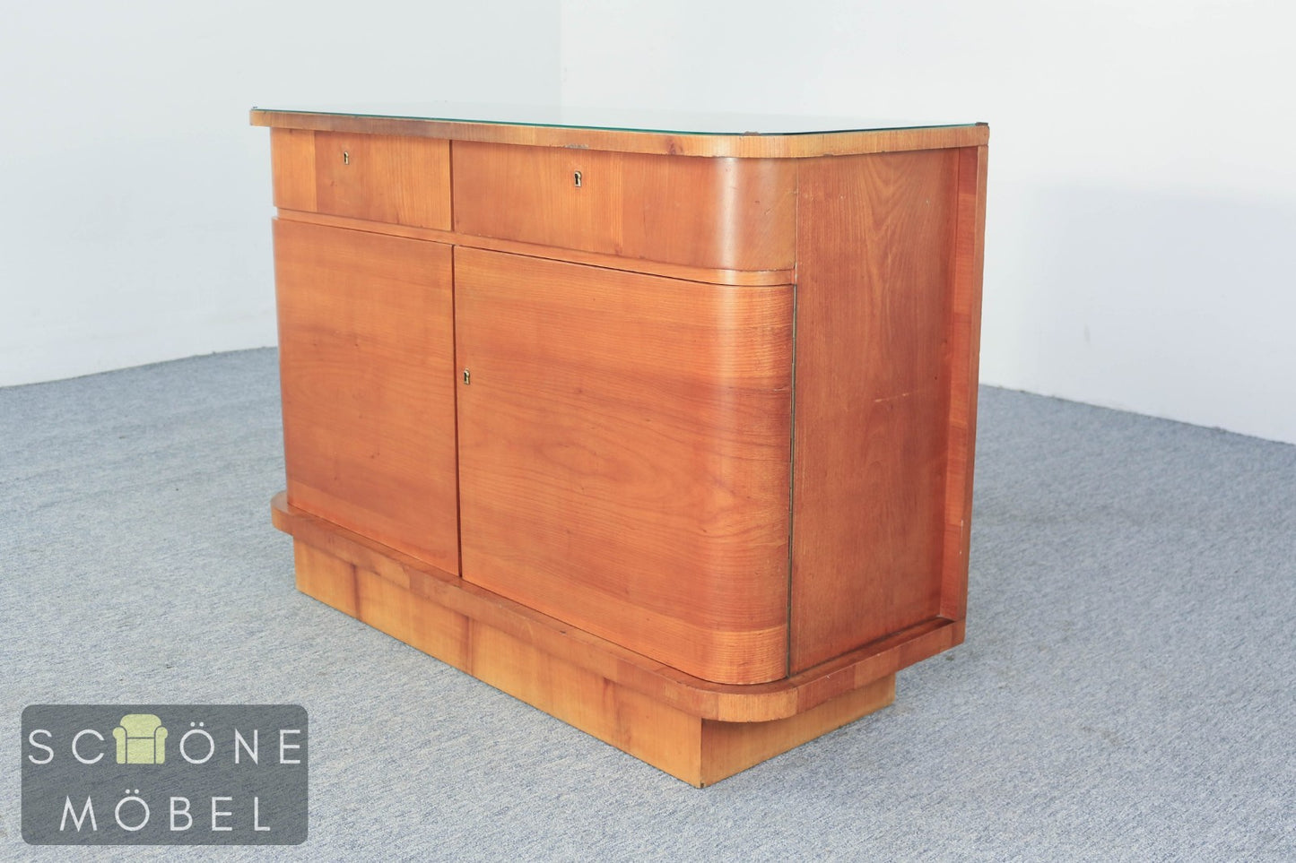 Elegante Art Deco 30er 40er Jahre Anrichte mit Glasplatte – Klassiker Sideboard