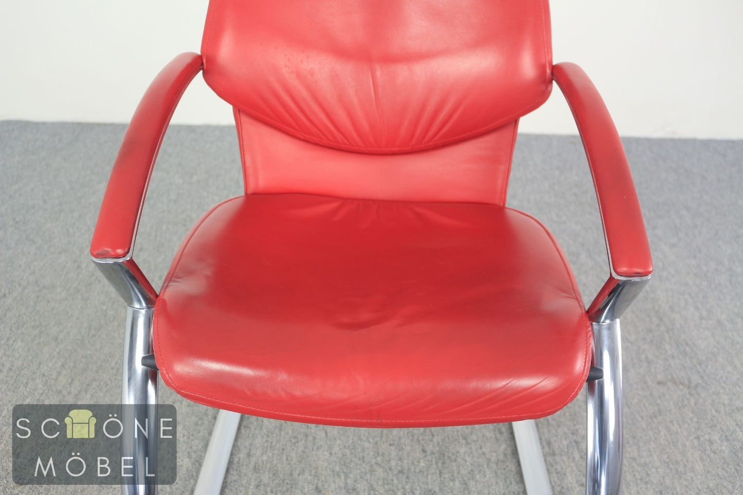 Original Designklassiker 2er Set KOINOR Design Freischwinger Stühle rot – Leder
