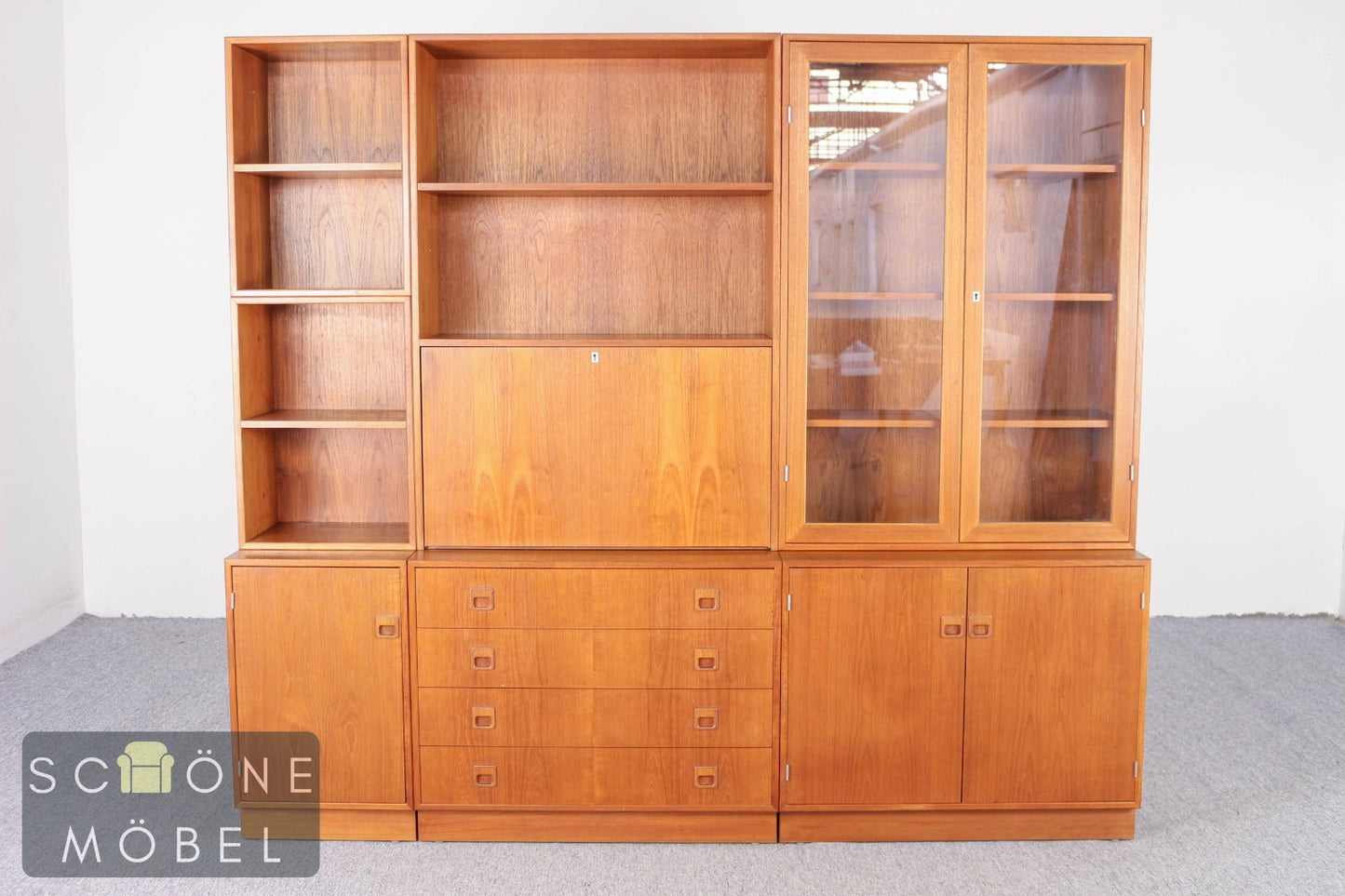 Schrankwand Vitrine Sekretär Danish Design Mid Century Wandschrank Schrank