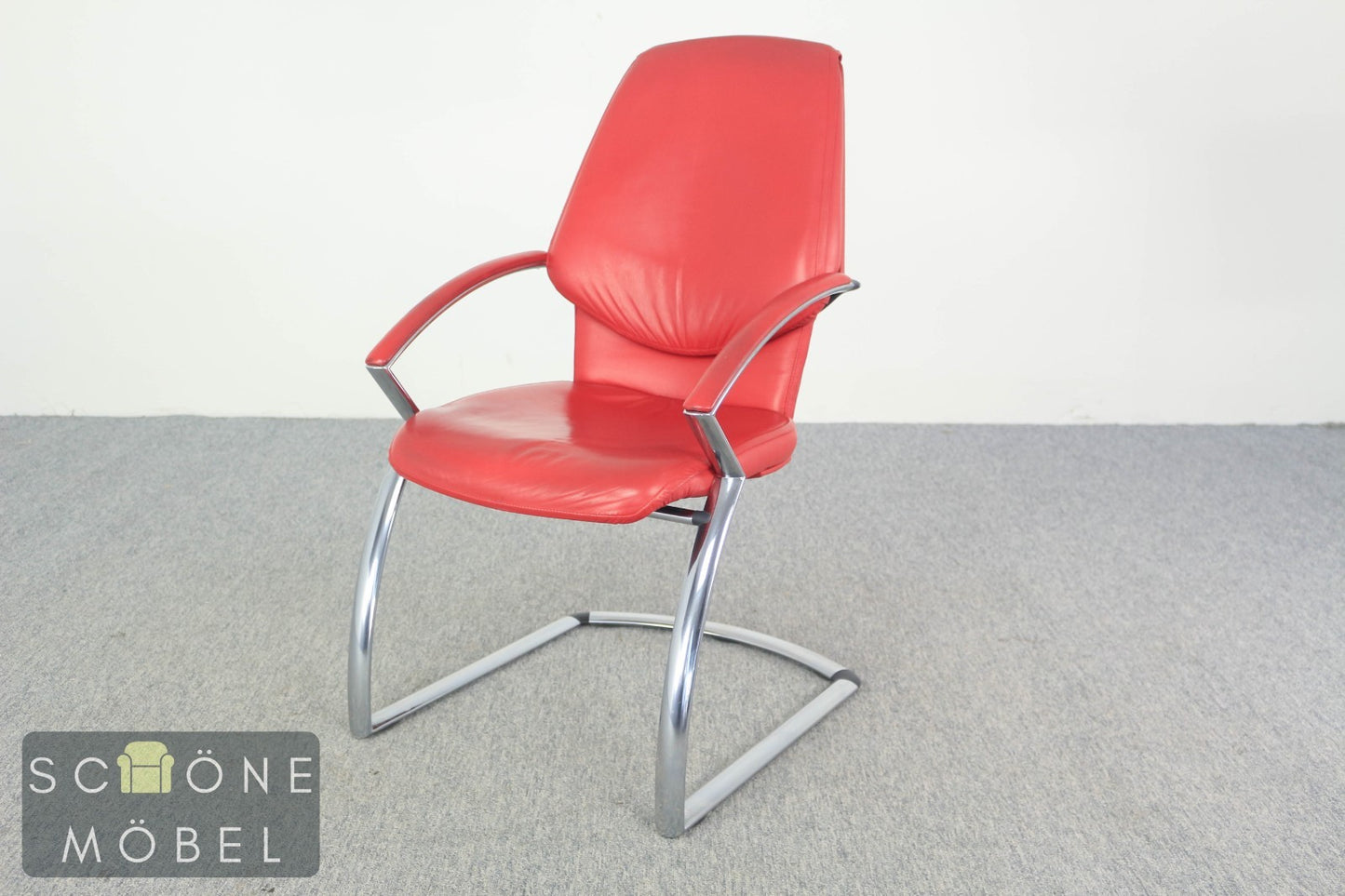 Original Designklassiker 2er Set KOINOR Design Freischwinger Stühle rot – Leder