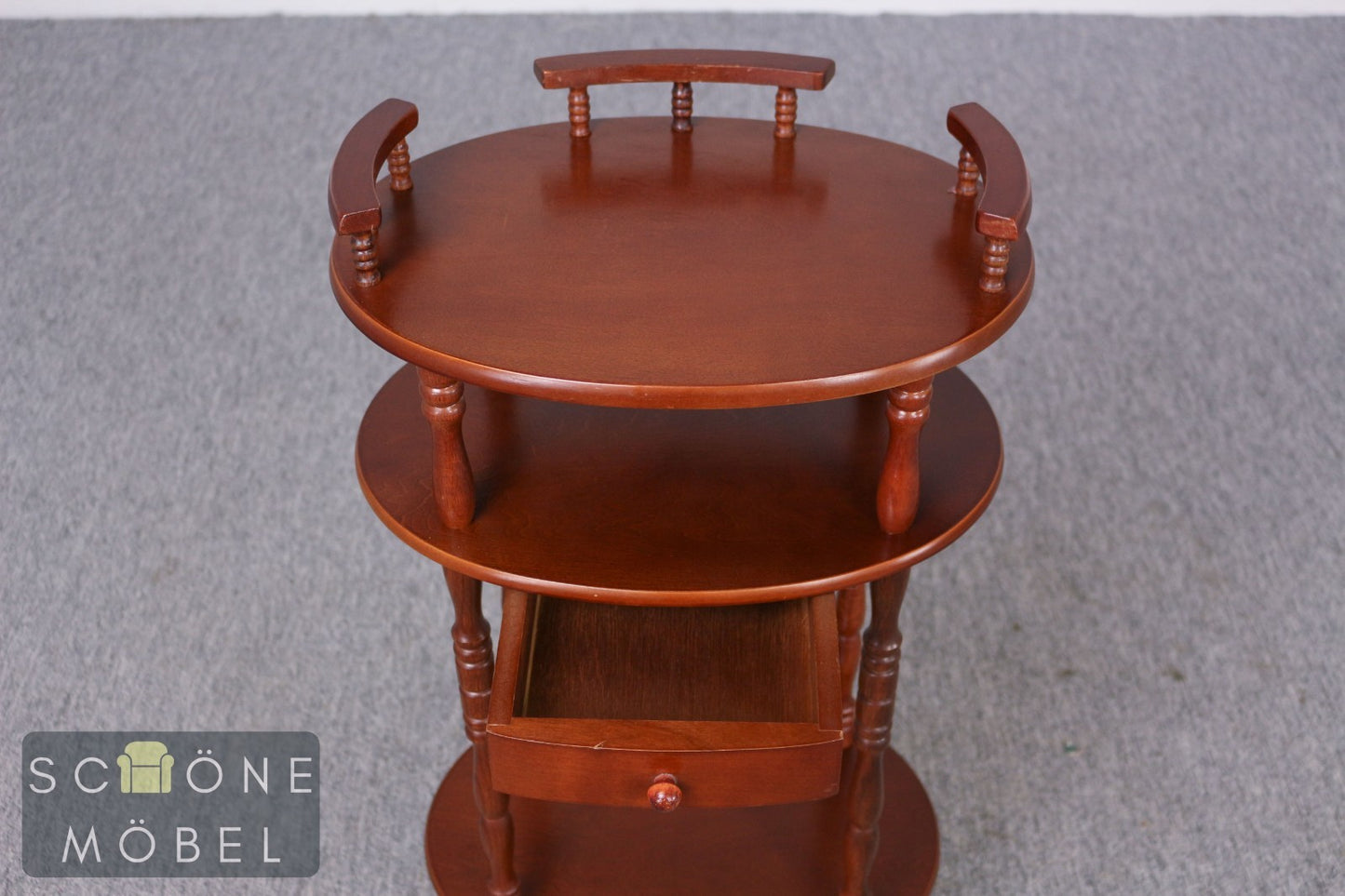 Vintage Beistelltisch rund mit Schublade Etagere Blumenständer Holz