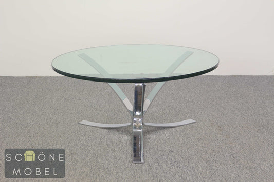 Runder Glascouchtisch mit Chrom im Roger Sprunger Stil Moderner Coffee Table