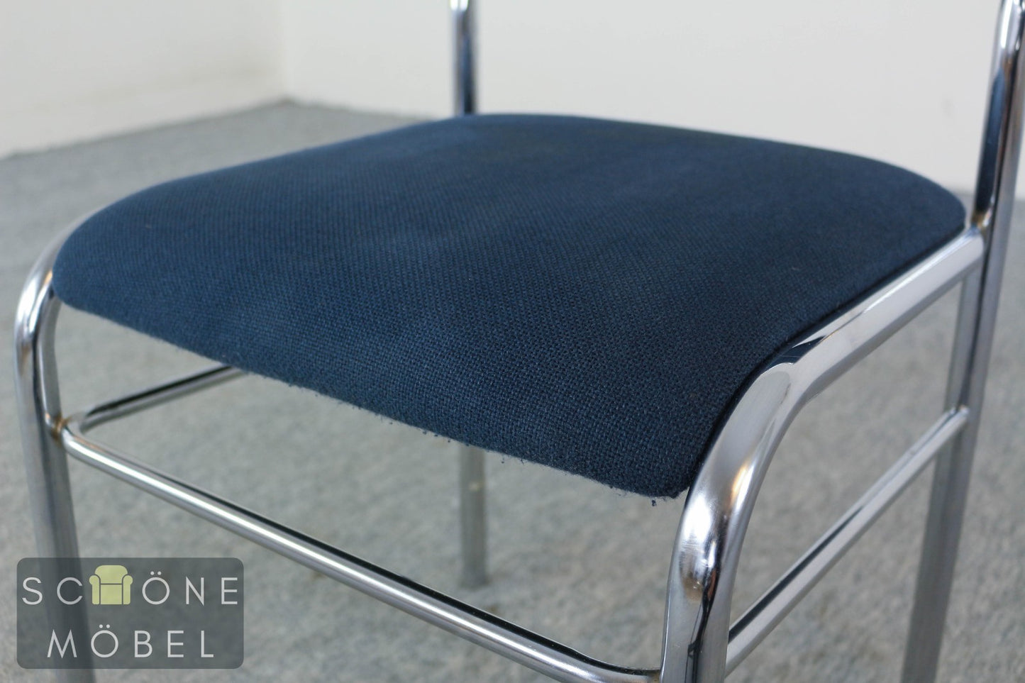 2er Set Design Stuhl Chrom Blau Polsterstuhl Set modern Stapelstuhl Vintage