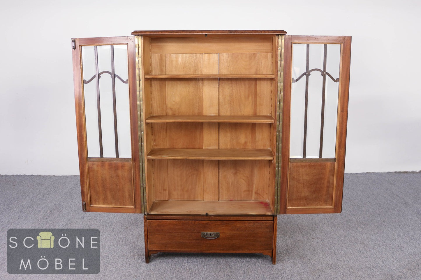 Antike Jugendstil Vitrine Bücherschrank Glasvitrine Eiche massiv Schrank