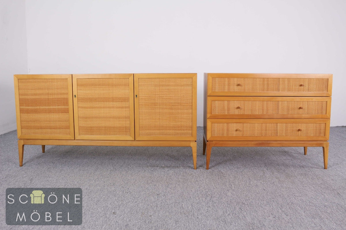 Vintage Sideboard mit Wiener Geflecht Rattan Kommode Danish Design Retro