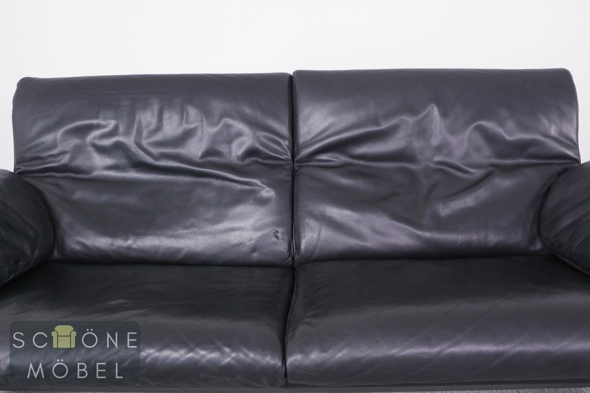 Designer Ledersofa Schwarz Zweisitzer Lounge Sofa im De-Sede Stil