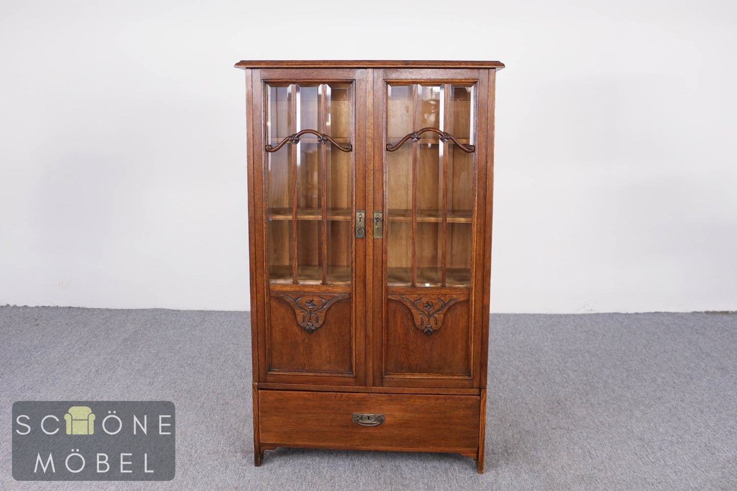 Antike Jugendstil Vitrine Bücherschrank Glasvitrine Eiche massiv Schrank
