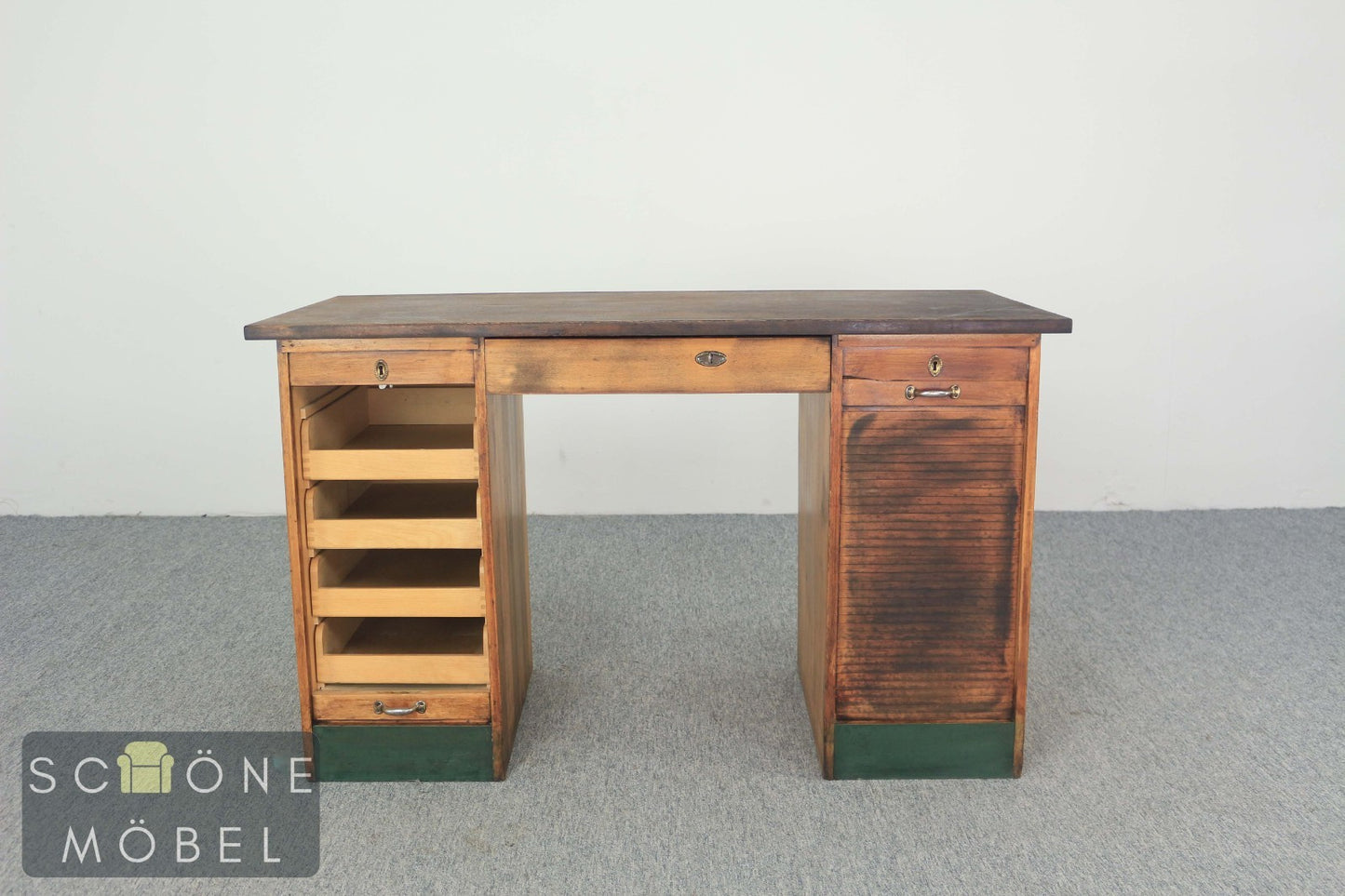 Antik Stil Gründerzeit Schreibtisch Vintage Sekretär Rolladenschrank Tisch