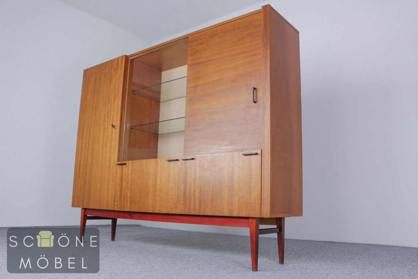 Retro Wohnzimmerschrank Vitrinenschrank Vintage Schrank MidCentury Bücherschrank