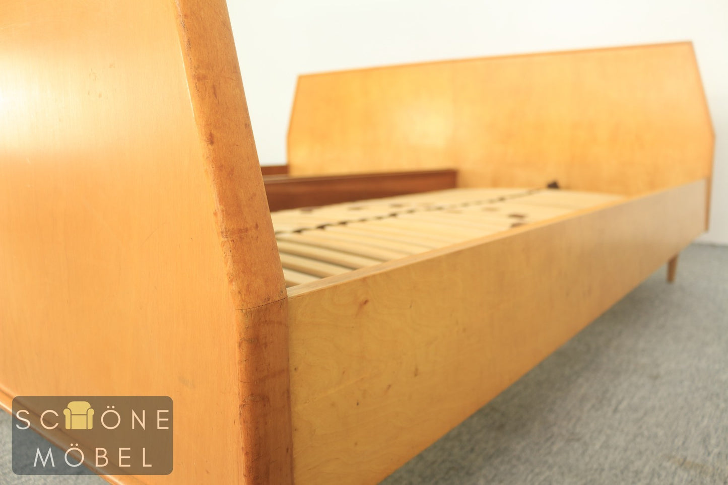 Hellerau Vintage Holz Bett Mid Century Doppelbett mit Lattenrost Vintage 190x190