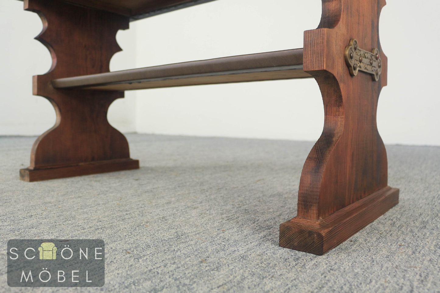 Vintage Couchtisch mit Lederplatte & Ablage Holz Beistelltisch English Design
