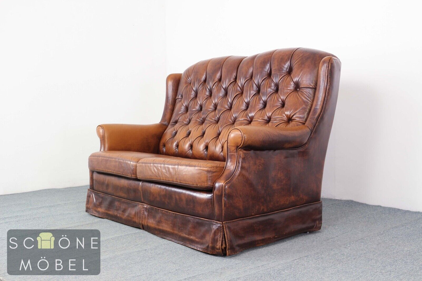 Chesterfield Design 2er Sofa 2 Sitzer Ledersofa Echtleder Leder Couch Armchair