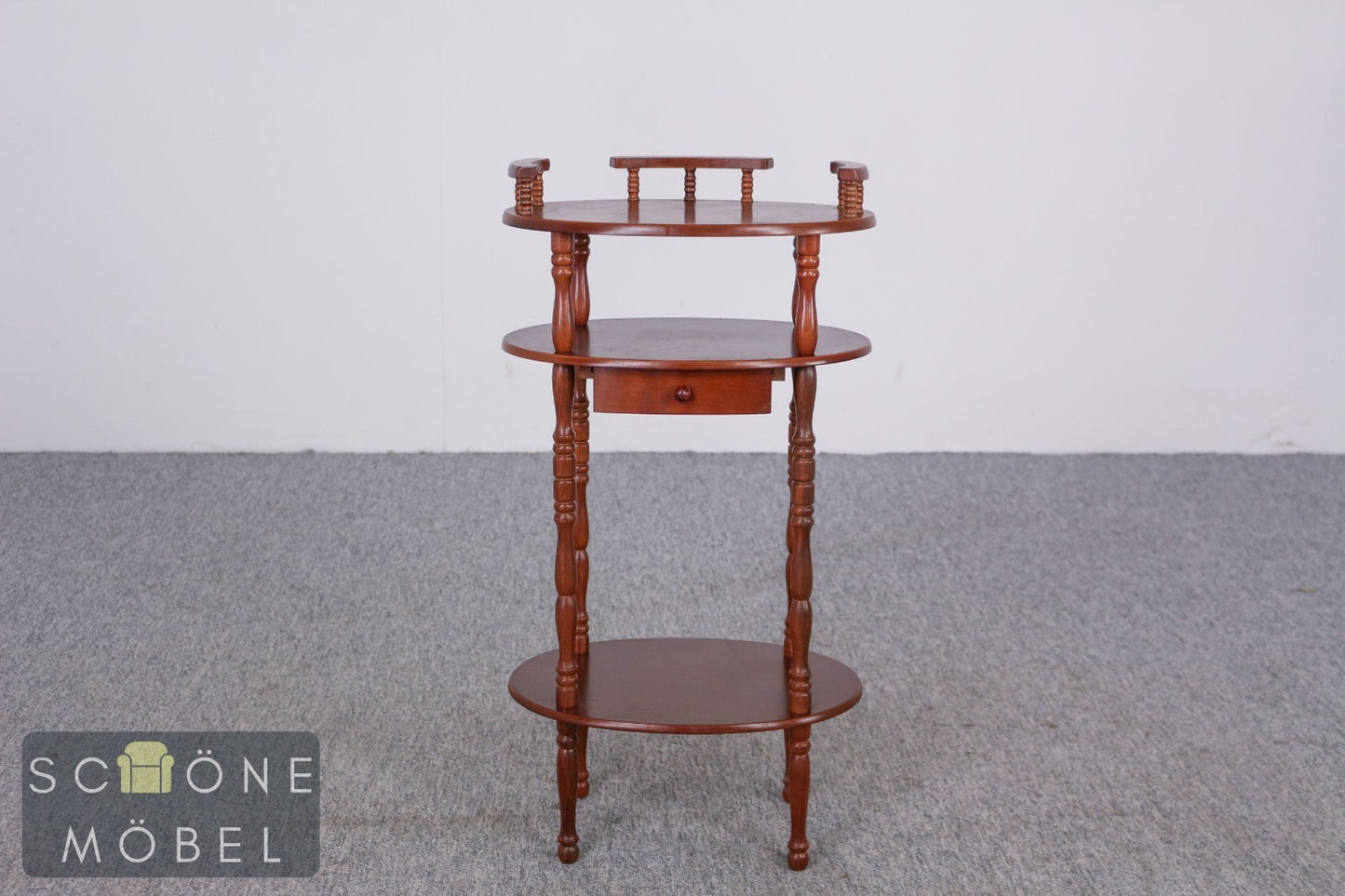 Vintage Beistelltisch rund mit Schublade Etagere Blumenständer Holz