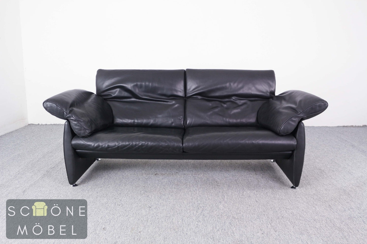Designer Ledersofa Schwarz Zweisitzer Lounge Sofa im De-Sede Stil