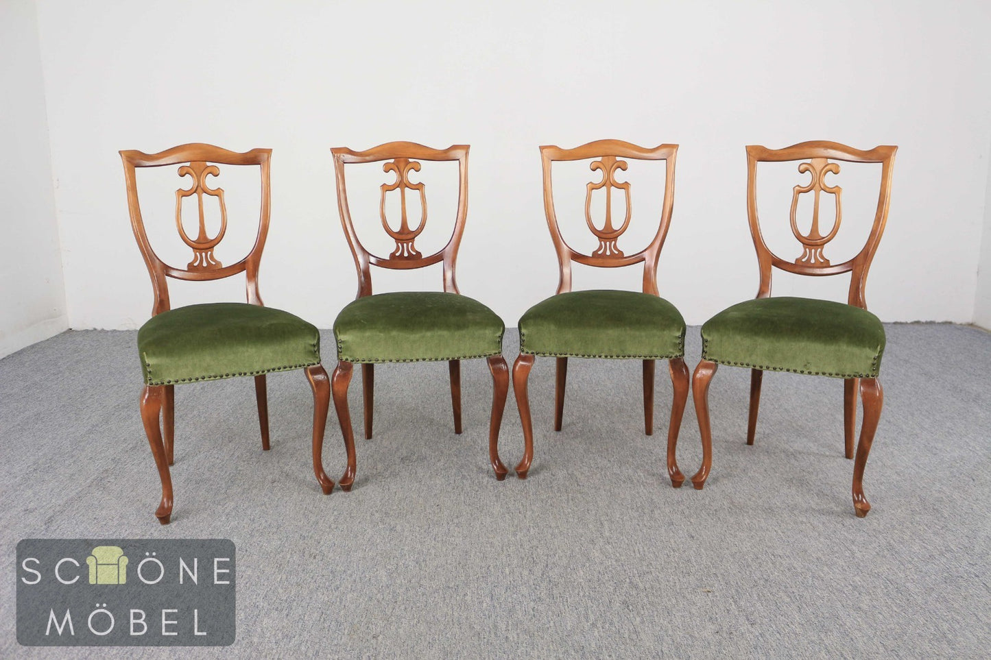 Antik Stil Stuhl Chippendale Esszimmerstuhl Samt Grün Massivholz Rokoko Vintage