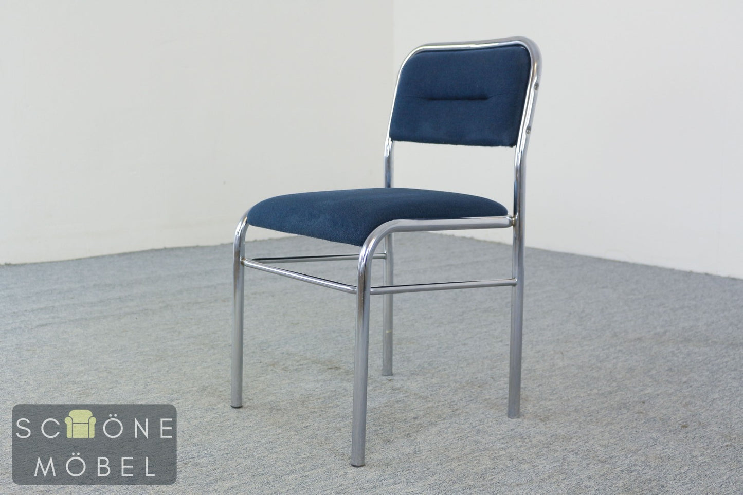 2er Set Design Stuhl Chrom Blau Polsterstuhl Set modern Stapelstuhl Vintage